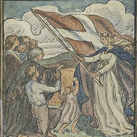 Titel: Dannebrigskortet. Malet af: Anna Munch 1919 Kilde: Det Kgl. Biblioteks Billedsamling