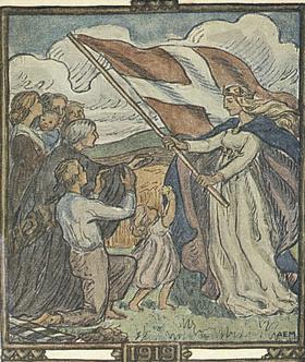 Titel: Dannebrigskortet. Malet af: Anna Munch 1919 Kilde: Det Kgl. Biblioteks Billedsamling